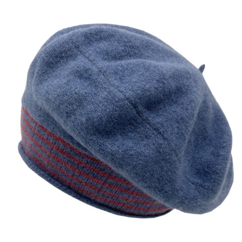 Denim blue beret with red stripes